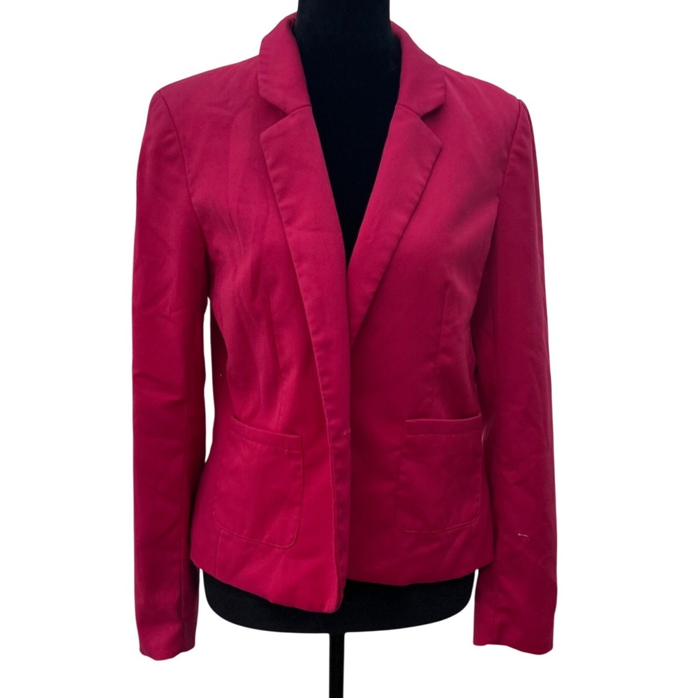 H&M Divided Womens Hot Pink Single Button Blazer Jacket Size 12 Pockets Stretch